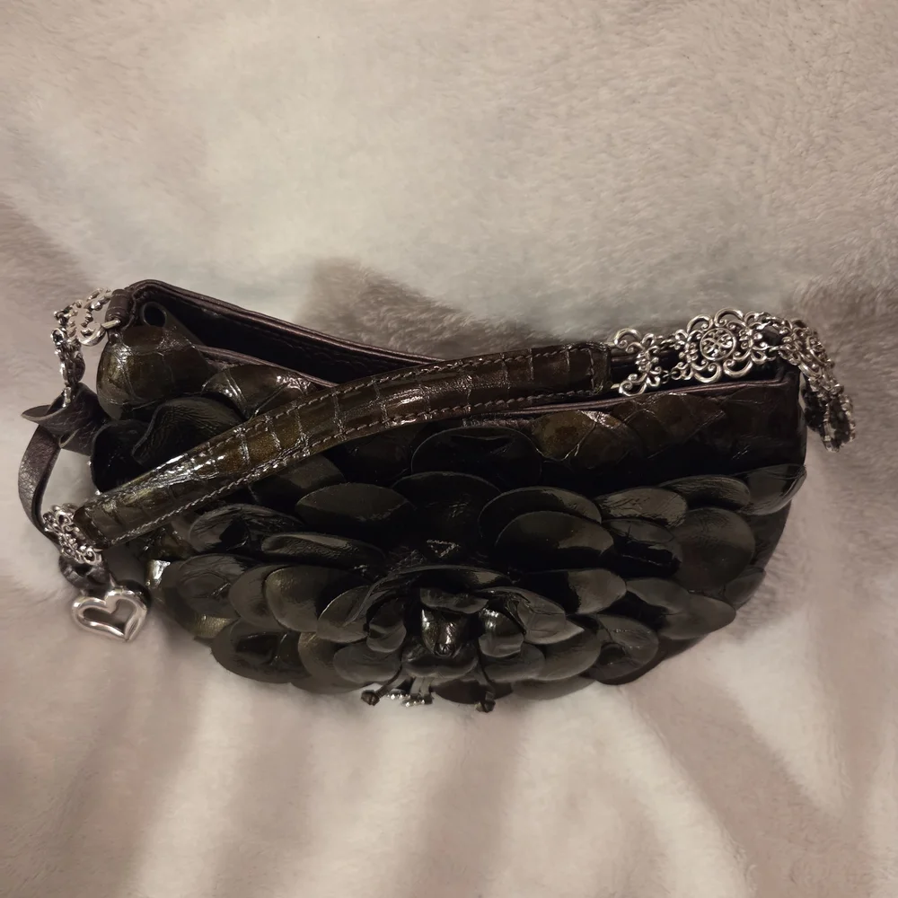 Brighton Metallic Brown Floral Satchel with Beautiful Metal Strap, EUC - Picture 2 of 7